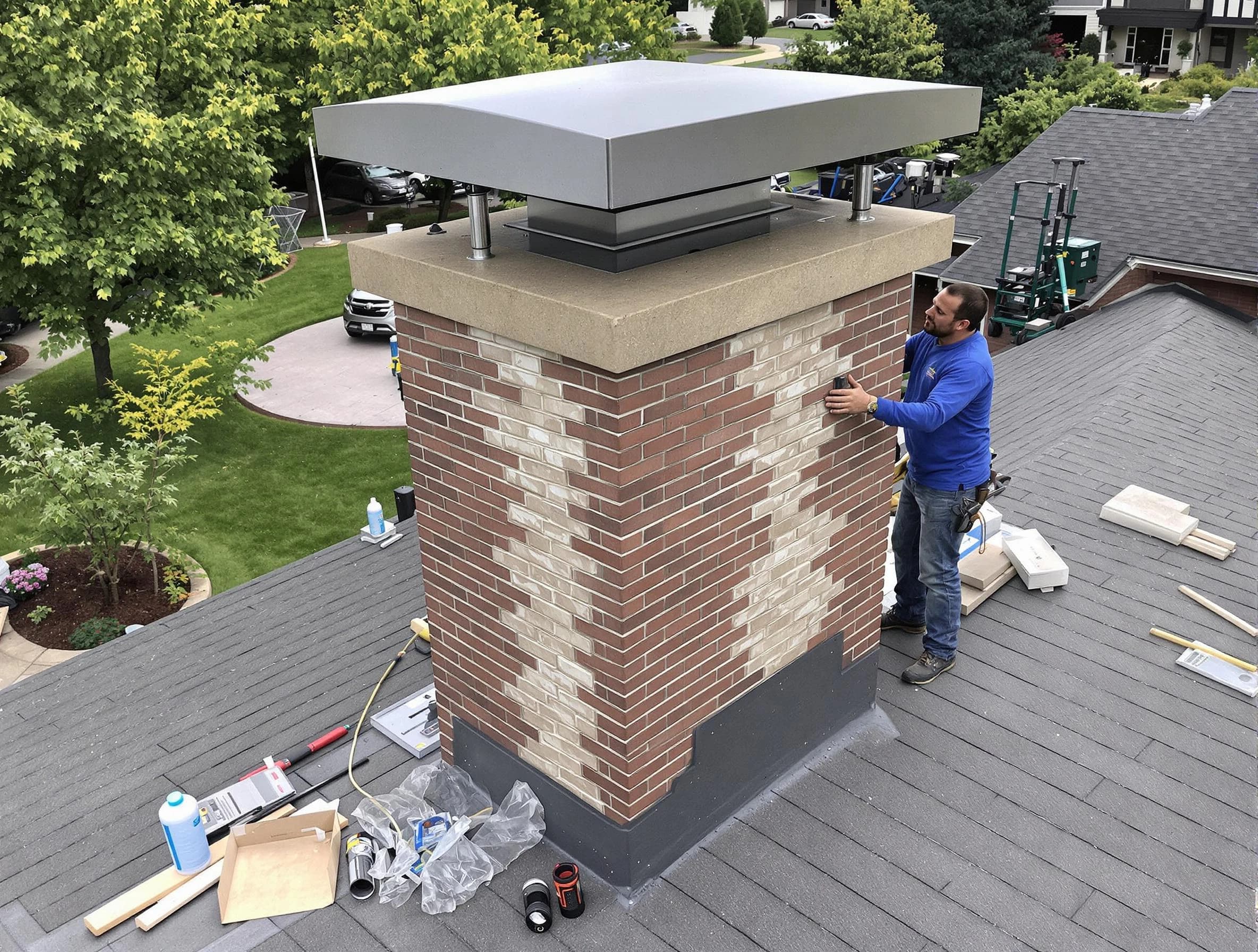 Dakota Ridge Chimney Sweep team working on a custom chimney remodel in Dakota Ridge, CO